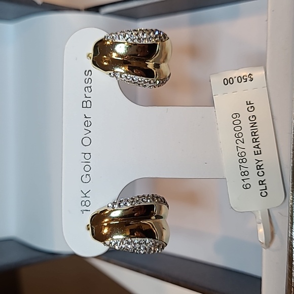 18k Gold Plate Hoop Earrings Eith Crystals - Picture 5 of 5